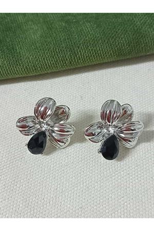 Gümüş Siyah Damla Tasarım Kadın Küpe