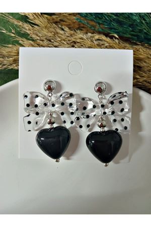 Puantiyeli Fiyonk Kırmızı Kalp Kadın Küpe