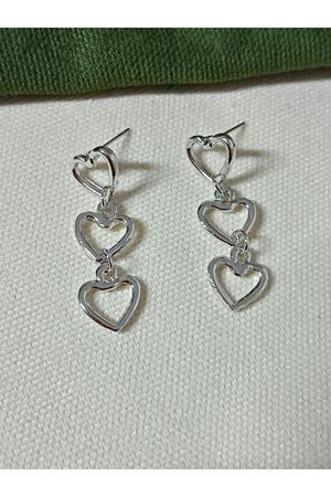 Gümüş Üç Sıralı Kalp Hafif  Kadın Küpe