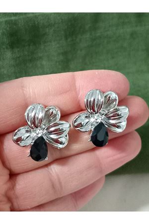 Gümüş Siyah Damla Tasarım Kadın Küpe