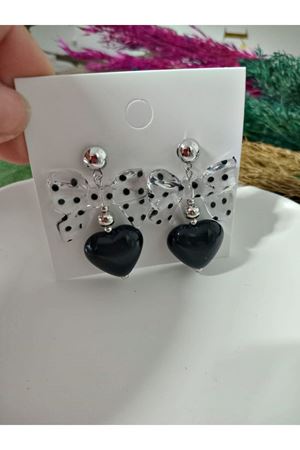 Puantiyeli Fiyonk Kırmızı Kalp Kadın Küpe