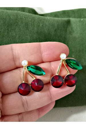 Gold Kirazlı Tasarım Şık Kadın Küpe