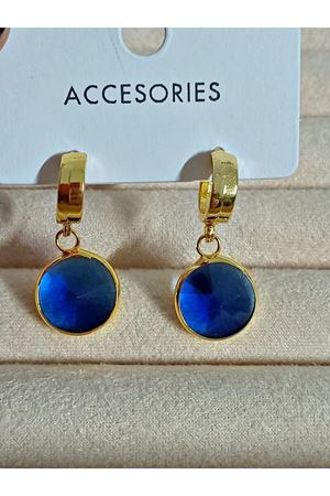 Lacivert Taşlı Yuvarlak Zamansız Kurtarıcı  Şık Kadın Küpe