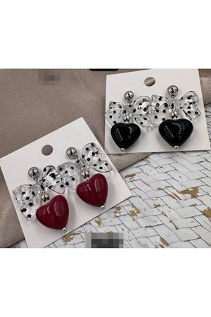 Puantiyeli Fiyonk Kırmızı Kalp Kadın Küpe