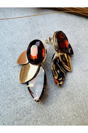 Gold Kahve Şık Kadın Küpe