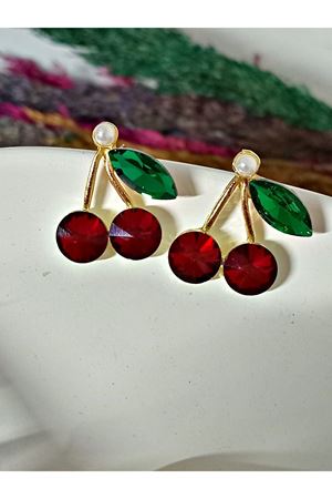 Gold Kirazlı Tasarım Şık Kadın Küpe