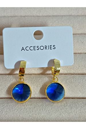 Lacivert Taşlı Yuvarlak Zamansız Kurtarıcı  Şık Kadın Küpe