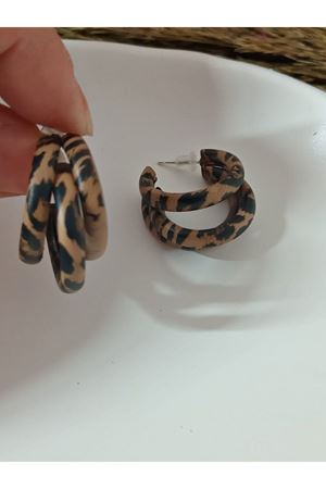 Leopar Üçlü Halka  Kadın Küpe