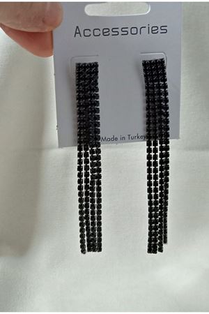 Siyah Taşlı 9cm Sallantılı Uzun Kadın Abiye Küpe-4 Şeritli