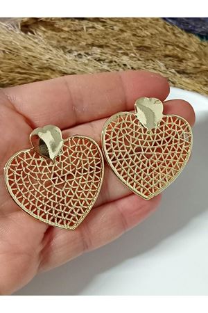 Gold Büyük Kalp Şık Kadın Küpe