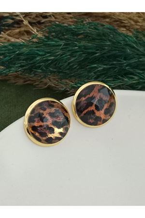 Gold Leopar Şık Zarif Kadın Küpe Yuvarlak
