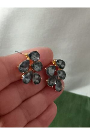 Antrasit Gold Kristal Taşlı Yaprak Küpe Abiye Günlük