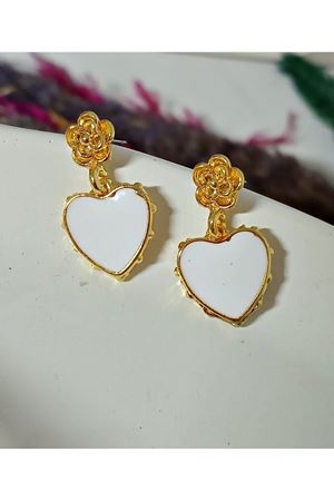 Gold Mineli Kalp Sallantılı Şık Kadın Küpe