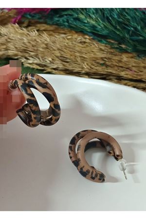 Leopar Üçlü Halka  Kadın Küpe