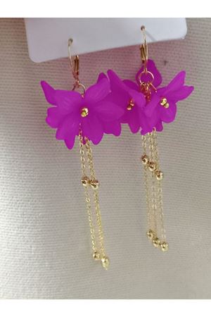 Mor Çiçek Gold Sallantılı Uzun Kadın Küpe