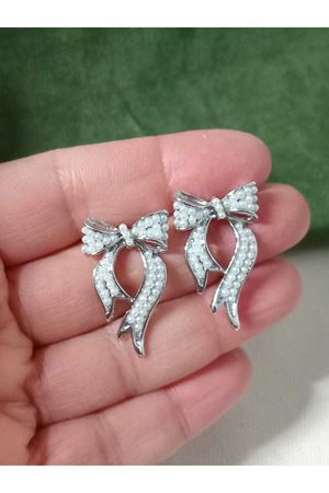 Gümüş İncili Fiyonk Tasarım Kadın Küpe