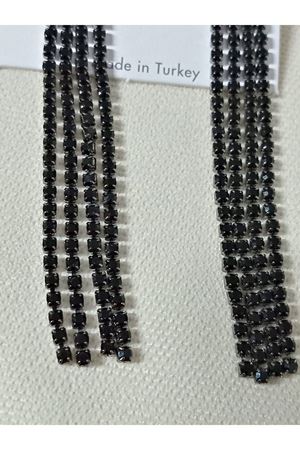 Siyah Taşlı 9cm Sallantılı Uzun Kadın Abiye Küpe-4 Şeritli