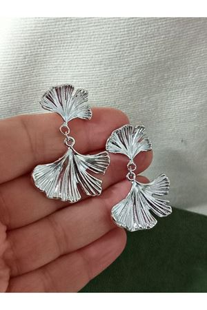 Gümüş Gingko Yaprak Sallantılı Kadın Küpe Vintage Küçük