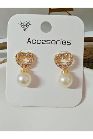 Kalp Tasarımlı Zirkon İncili  Kadın Küpe