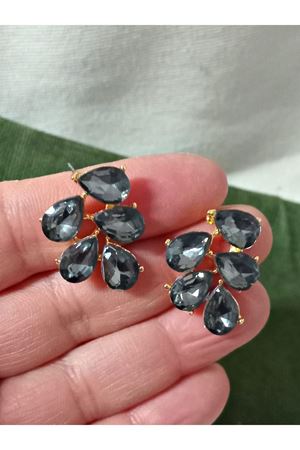 Antrasit Gold Kristal Taşlı Yaprak Küpe Abiye Günlük