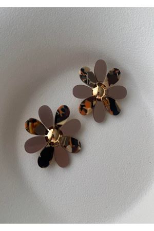 Kahverengi Çiçek Büyük Kadın Küpe