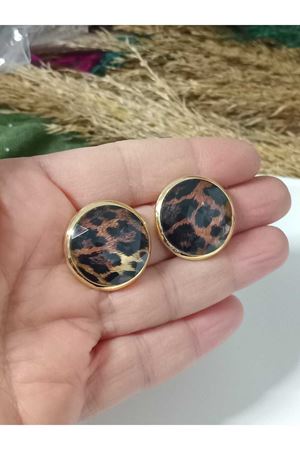 Gold Leopar Şık Zarif Kadın Küpe Yuvarlak