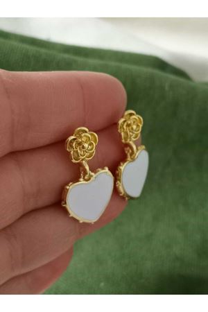 Gold Mineli Kalp Sallantılı Şık Kadın Küpe