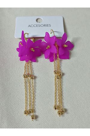 Mor Çiçek Gold Sallantılı Uzun Kadın Küpe