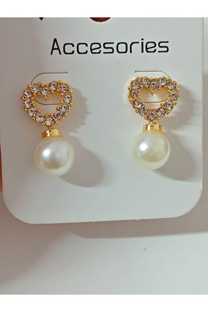 Kalp Tasarımlı Zirkon İncili  Kadın Küpe