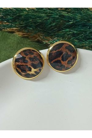 Gold Leopar Şık Zarif Kadın Küpe Yuvarlak