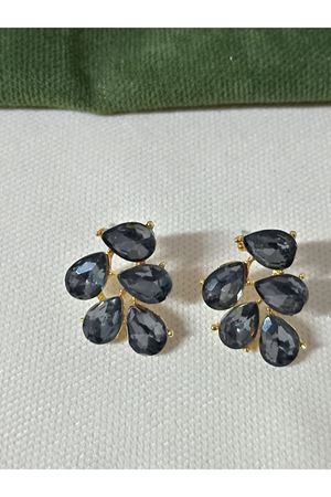 Antrasit Gold Kristal Taşlı Yaprak Küpe Abiye Günlük