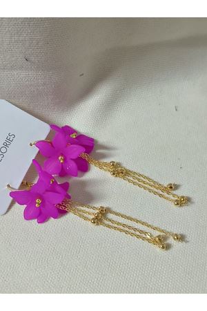 Mor Çiçek Gold Sallantılı Uzun Kadın Küpe