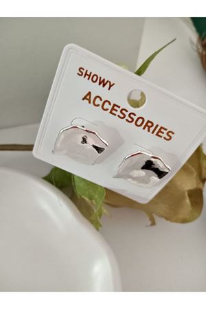 Gümüş Kare Tasarım Plaka Kadın Küpe (2CM)