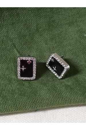 Gümüş Siyah Mineli Minimal Kuzey Yıldızı Kadın Küpe