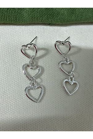 Gümüş Üç Sıralı Kalp Hafif  Kadın Küpe