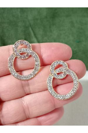 Gold Beyaz Kristal Taşlı Halka Kadın Abiye Küpe