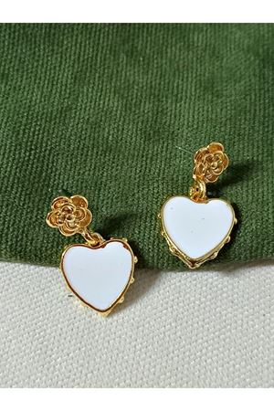 Gold Mineli Kalp Sallantılı Şık Kadın Küpe