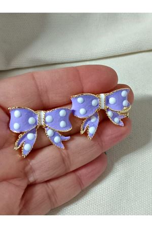 Lila Mineli Fiyonk Puantiye Küpe