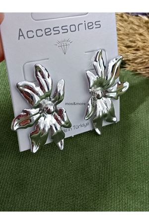 Gümüş Yarım Çiçek Flower Kadın Küpe