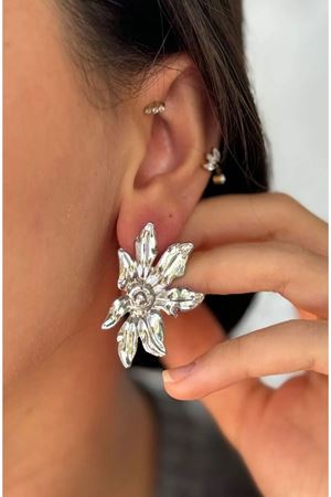 Gümüş Yarım Çiçek Flower Kadın Küpe