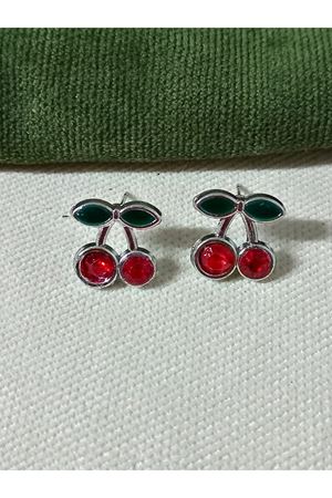 Minimal Gümüş Kirazlı Tasarım Şık Kadın Küpe