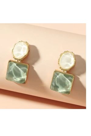 Yeşil Beyaz 4 Mevsimlik Gold Kadın Küpe