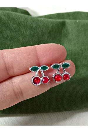 Minimal Gümüş Kirazlı Tasarım Şık Kadın Küpe