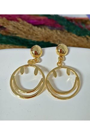 Gold Gülen Yüz Tasarım Kadın Küpe