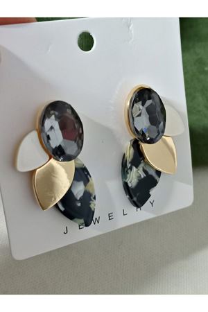 Gold Siyah Şık Kadın Küpe