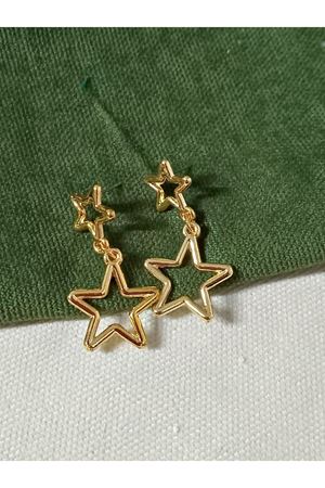 Gold Çift Yıldız Sallantılı Şık Kadın Küpe