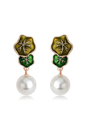Zirkon Taşlı Rose Gold Kaplama Beyaz Inci Yeşil Sallantılı Küpe