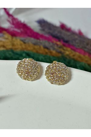 Gold Taşlı Küçük Şık Abiye Günlük Kadın Küpe