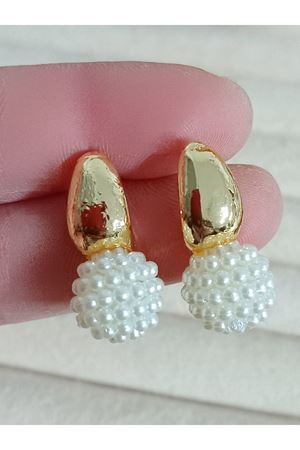 İncili  Gold Şık Küçük Hafif Kadın Küpe