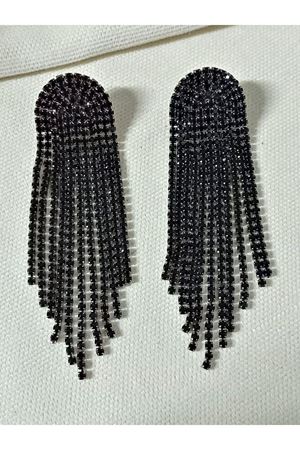 Siyah Taşlı Sallantılı Işıltılı Uzun Kadın Abiye Küpe, Püskül Küpe, Suyolu